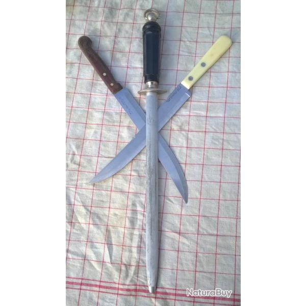 lot vintage 1 Fusil � aiguiser 2 couteau de cuisine anglais Sky-Line & Prestige