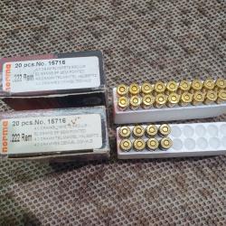 28 cartouches NORMA de 222 REMINGTON &agrave; balle DEMI BLINDE de 62 grs / 4,0 grammes