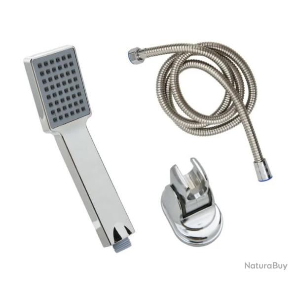 Pomme douche main plastique chrome 21,2 cm tuyau 1,5 m jet large