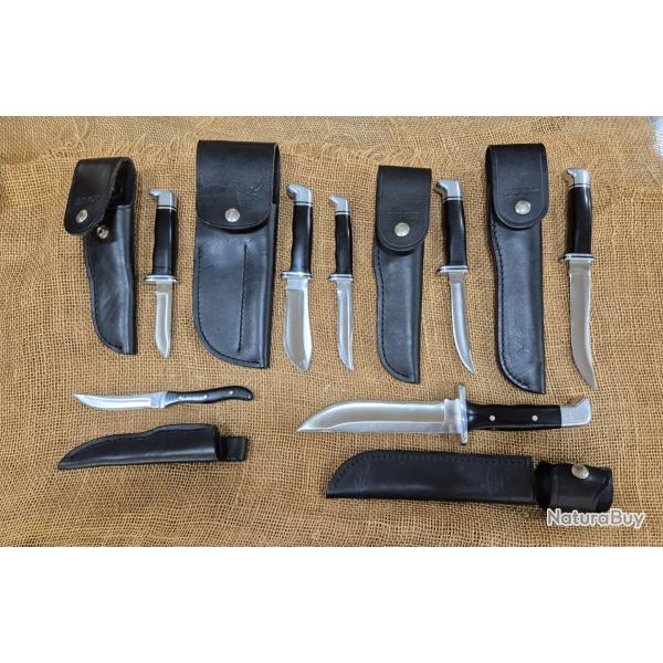 Lot Couteaux de collection Buck am�ricain vintage ann�e 80 116 118 121 124 102 103 107
