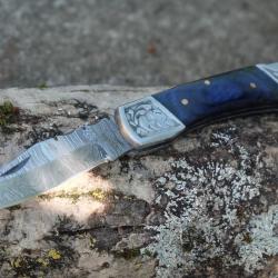 Couteau Lame Damas 128 Couches Style Buck 112 Manche Atlantide Fabr Artisanale S&eacute;curit&eacute; Lockback