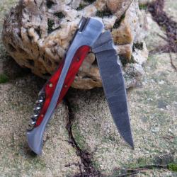 Couteau Damas Lame 128 Couches Fa&ccedil;on Laguiole Abeille Manche Rubis/Acier Tire Bouchons F Artisanale