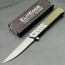 Couteau Tactical ElitEdge A/O Green Manche G10 Lame Trailing Point Acier 420C Clip Linerlock