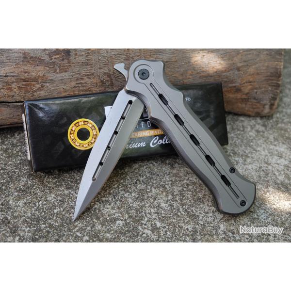 Couteau ElitEdge Semi Automatique Lame Dague Acier 8Cr13MoV Manche Acier Linerlock Clip Tactic Urban