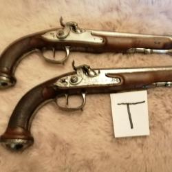 BELLE PAIRE DE PISTOLETS  A SILEX EMPIRE TRANSFORME A PERCUSSION