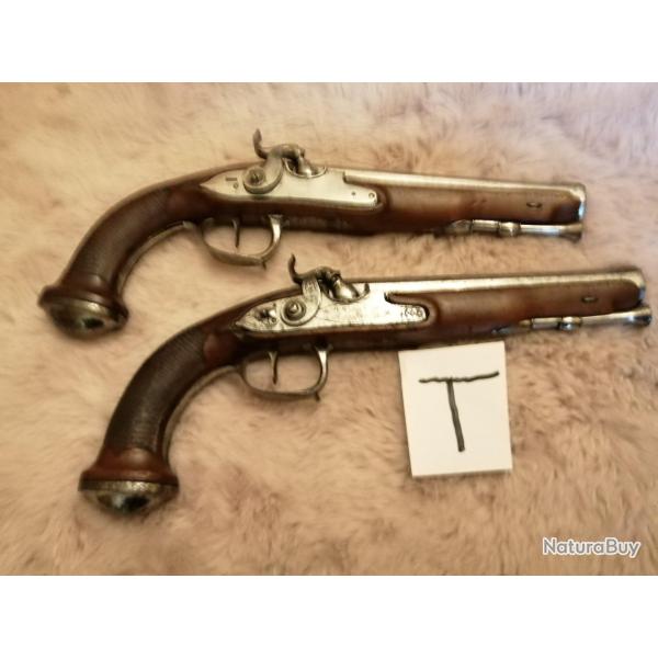 BELLE PAIRE DE PISTOLETS  A SILEX EMPIRE TRANSFORME A PERCUSSION