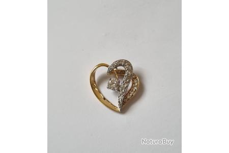 Broche Plaquée Or Avec Une Pierre Blanche - Bijou Vintage - Occasion