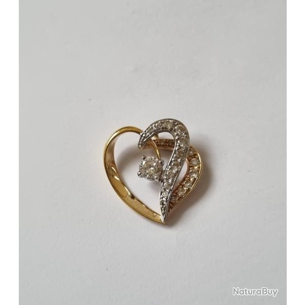 Pendentif Argent 925 Plaqu� Or Coeur et Pierres Blanches Poin�onn�