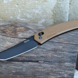 Couteau  SRM 9211-GW Lame Acier 8Cr13MoV Black Stonewash Manche G10 Brown Ambi Lock SRM9211GW
