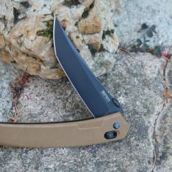 Couteau  SRM 9211-GW Lame Acier 8Cr13MoV Black Stonewash Manche G10 Brown Ambi Lock SRM9211GW