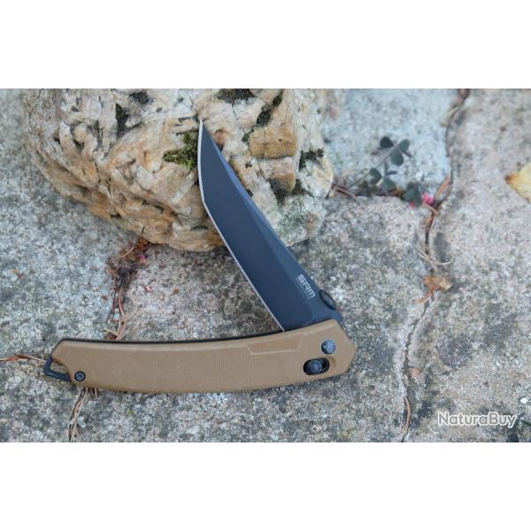 Couteau  SRM 9211-GW Lame Acier 8Cr13MoV Black Stonewash Manche G10 Brown Ambi Lock SRM9211GW