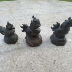 ASIE - Trois poids ancien &agrave; opium en bronze patin&eacute; en forme d'animaux - Birmanie (D&eacute;but XIX&eacute;)