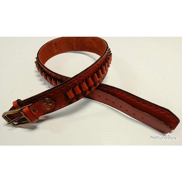 VALENTIN GANCH CEINTURE WESTERN EN CUIR AVEC CARTOUCHI�RE - 30 CARTOUCHES CAL. .44 / .45