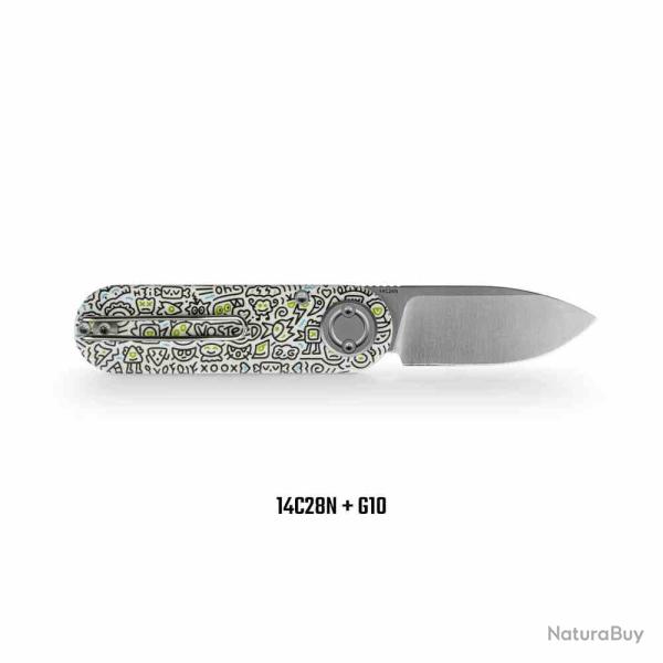 Couteau Vosteed Corgi V Vanchor Lock Lame Drop Point Acier 14C28N Manche Alu Gris EDC VOSA3703