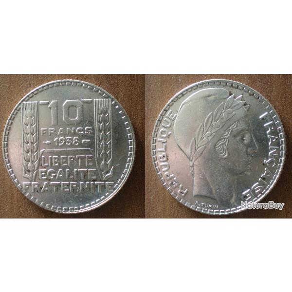 France 10 Francs 1938 Turin Argent Piece Franc