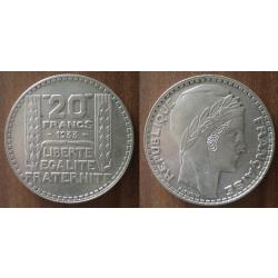 France 20 Francs 1933 Turin Piece Argent Franc