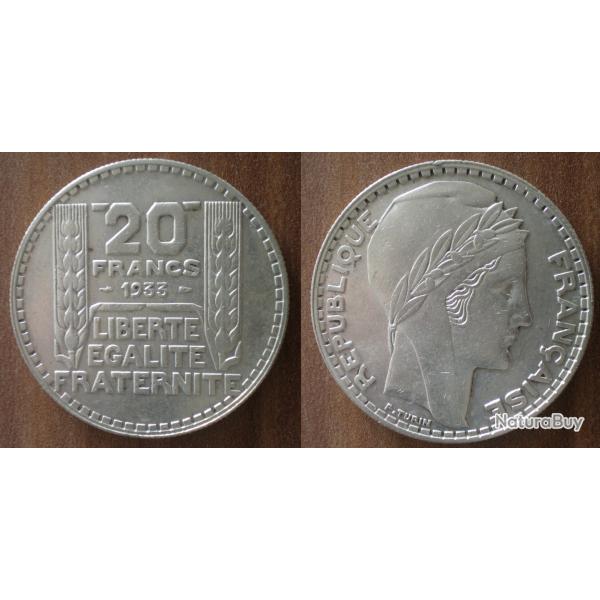 France 20 Francs 1933 Turin Piece Argent Franc