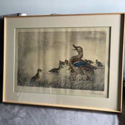 Tableau canards L&eacute;on Danchin cane et canetons