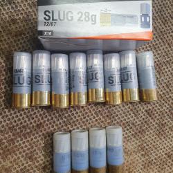 12 cartouches SOLOGNAC calibre 12/67 &agrave; balle SLUG de 28 grammes