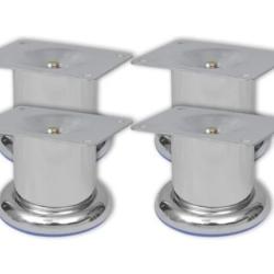 Pieds canap&eacute; fer chrom&eacute; 60 mm ronds robustes remplacement 4 pcs