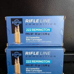 Lots de 4 boites de Balles Partizan 222 Rem FMJ 55GR