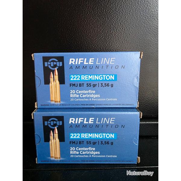 Lots de 4 boites de Balles Partizan 222 Rem FMJ 55GR