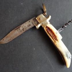 COUTEAU TRES ANCIEN CHASSE&agrave; PALANQUILLE  "G.GRAFRATH SOLINGEN" 1930 + TIRE BOUCHON