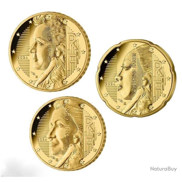 LOT DE 3 Pi�ces  � l'honneur 3 femmes d'exception  Simone Veil, Jos�phine Backer Marie Curie