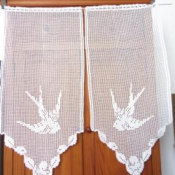 Rideaux cantonni&egrave;res Hirondelles . D&eacute;co textile fait main.