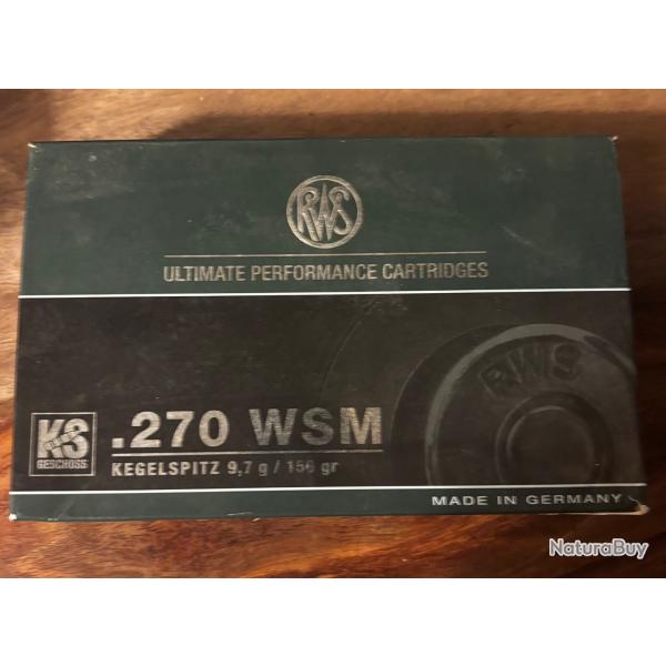 20 cartouches RWS 270 WSM KS - 150 grains