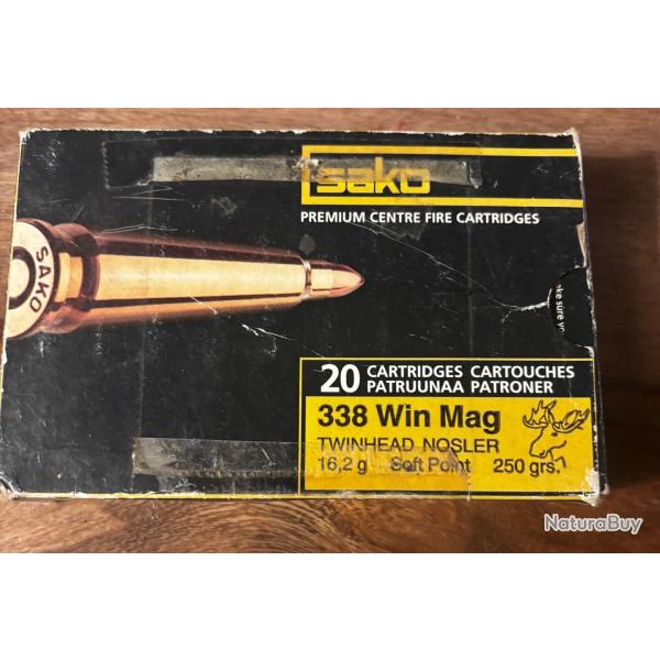 16 cartouches 338 winchester Sako Twinhead (Nosler) / 250 grains