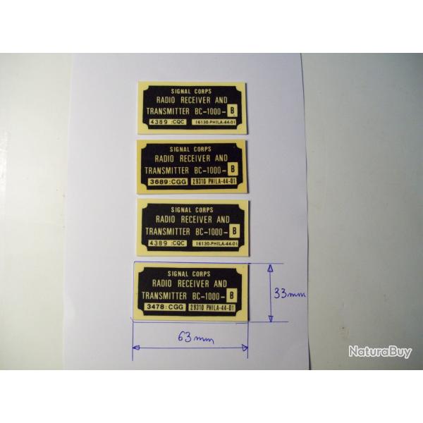 militaria ww2 4 plaques signal corps pour radio TRANSMITTER BC-1000-B