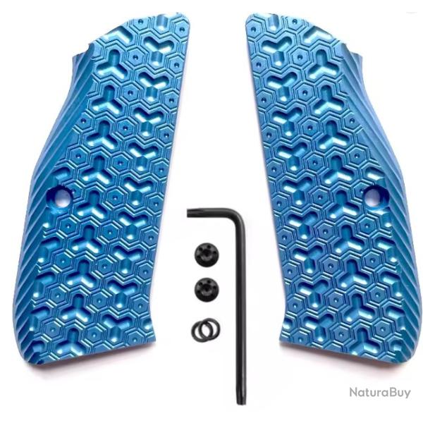 Plaquettes poign�es grip Aluminium Bleu - CZ 75 / Shadow 1/2 - Grip Agressif