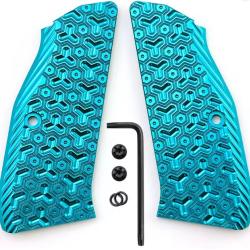 Plaquettes poign&eacute;es grip Aluminium turquoise - CZ 75 / Shadow 1/2 - Grip Agressif