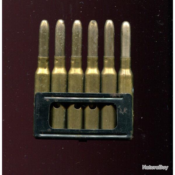 6 cartouches 6.5x 52 Carcano Italie sur clip original - NEUTRALISEES par per�age