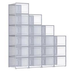 Bo&icirc;tes &agrave; chaussures lot de 18 rangement chaussures pliable pour pointure jusqu'&agrave; 46 gris 12_0004449