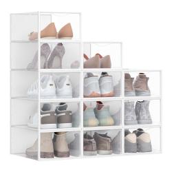 Bo&icirc;tes &agrave; chaussures organisateurs en plastique avec porte lot de 12 empilables montage facile 332 x