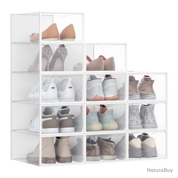 Bo�tes � chaussures organisateurs en plastique avec porte lot de 12 empilables montage facile 332 x