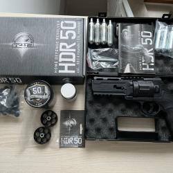 Pack UMAREX Walther T4E HDR 50 11 J.+ 180 billes + 7 Cartouches GAZ 12G + 2 barillets + valisette