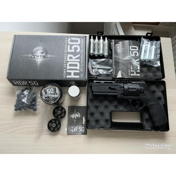 Pack UMAREX Walther T4E HDR 50 11 J.+ 180 billes + 7 Cartouches GAZ 12G + 2 barillets + valisette