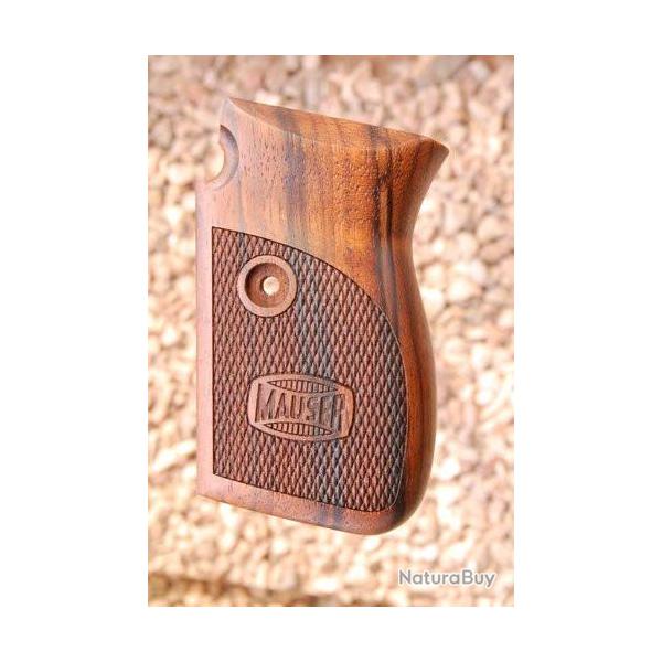 PLAQUETTES BOIS POUR PISTOLET MAUSER 1914 - GRIPS A DAMIERS + LOGO MAUSER