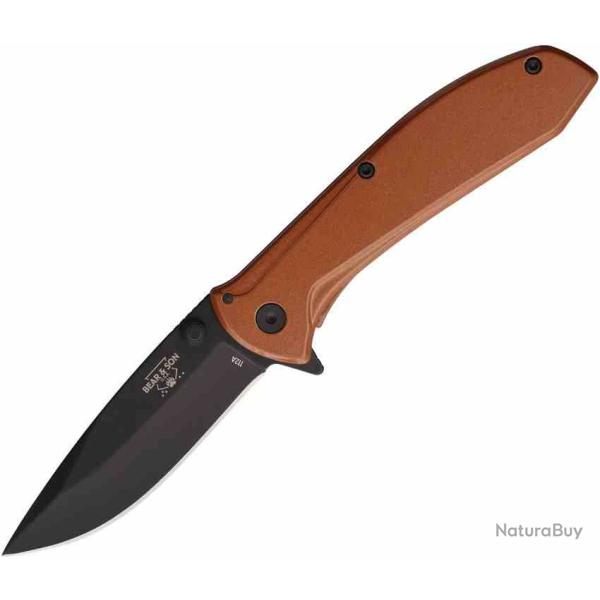 Couteau Bear & Son A/O Lame Acier 440 Satin Manche Acier Finition Copper Linerlock USA BC112ACR