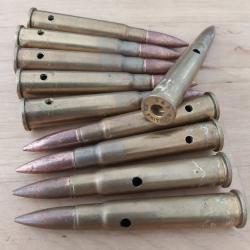 10 Cartouches .303 British neutralis&eacute;es, pour manipulation (sans amorces et perc&eacute;e trou de 2,5mm