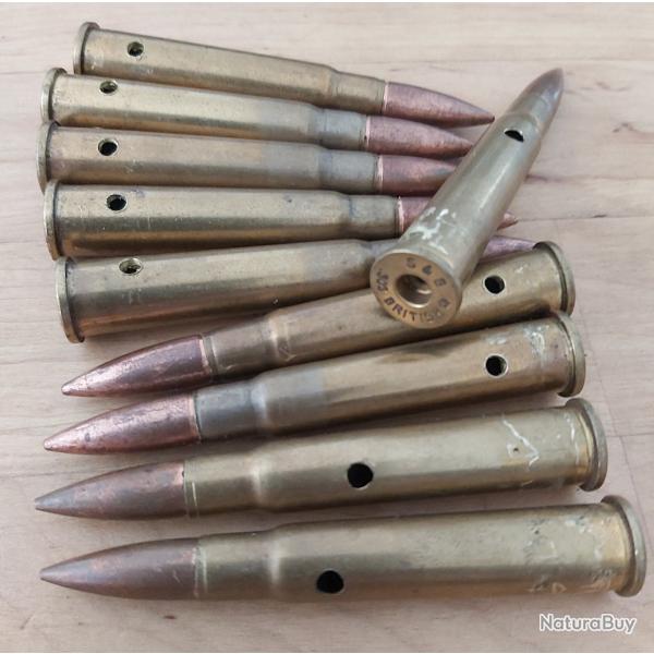 10 Cartouches .303 British neutralis�es, pour manipulation (sans amorces et perc�e trou de 2,5mm