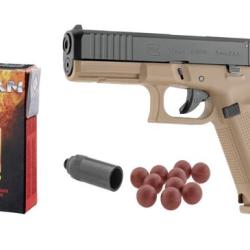 Pack D&eacute;fense Self-Gomm Pistolet Glock 17 Gen5 Coyote - Calibre 9mm PAK + 50 Munitions + Embout Self-