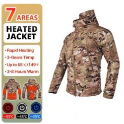 veste chauffante Camouflage avec batterie, pour p&ecirc;che, chasse, airsoft, camping, observation nature