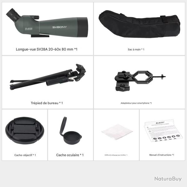 Longue Vue Professionnelle Svbony SV28A 20-60x80 *Ench�re* Prisme Bak7 Performance Ext�rieur