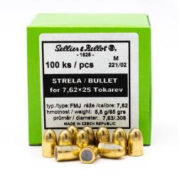 Ogives SELLIER & BELLOT - Cal. 7,62x25 (.308") TOKAREV - 85 grs - boite de 100 unit&eacute;s