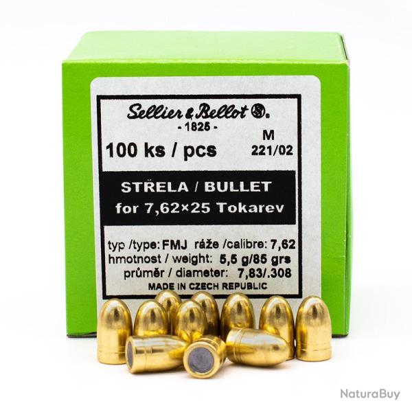 Ogives SELLIER & BELLOT - Cal. 7,62x25 (.308") TOKAREV - 85 grs - boite de 100 unit�s