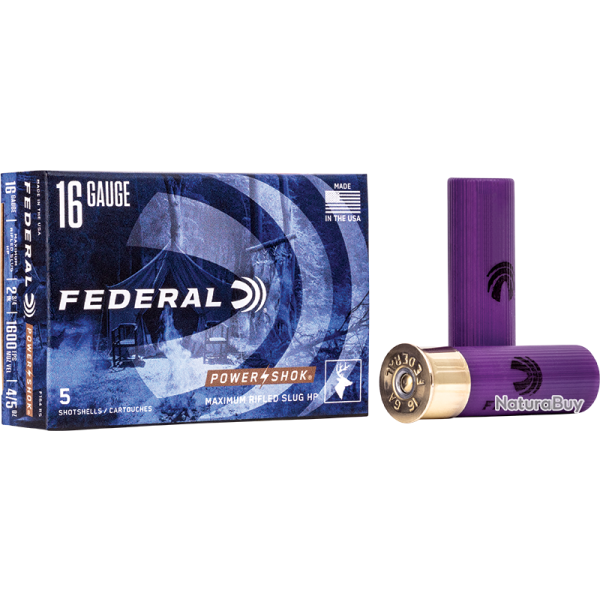 Balles Federal Power-Shok Rifled Slug Calibre 16/70 23G Pointe Creuse